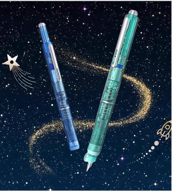 Retractable Fountain Pen, 0.38mm Blue&black Ink Transparent Barrel Includes 5 Refillable Ink Cartridges, Multicolor Pressable Gel Pen (Dark blue,Erasable Blue) - color: Dark blue