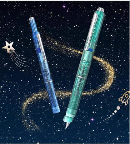 Retractable Fountain Pen, 0.38mm Blue&black Ink Transparent Barrel Includes 5 Refillable Ink Cartridges, Multicolor Pressable Gel Pen (Dark blue,Erasable Blue) - color: Dark blue