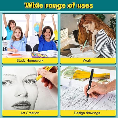 12Pack Forever Pencils for Kids Writing, Infinity Pencil Cute Inkless Everlasting Pencil with Eraser for Sketching (Black) - style: Black