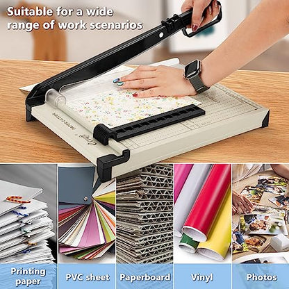 Ecraft 12" Guillotine Paper Cutter：Paper Trimmer Accurate Cutting with Safety Guard,15 Sheets Capacity,Magnetic Guide,Heavy Duty Metal Base, Perfect for Cardstock,Cardboard,Vinyl,Crafts & Photos