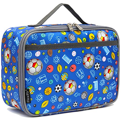 FlowFly Kids Lunch box Insulated Soft Bag Mini Cooler Back to School Thermal Meal Tote Kit for Girls, Boys,football - color: Football#Navy