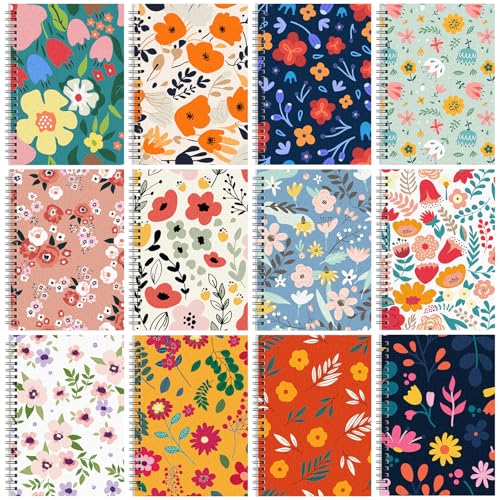 Fuutreo 12 Pcs Spiral Notebook for Work A5 8.3 x 5.7 Inch College Ruled Spiral Journal Notebook Kraft Cover Ruled Paper, 12 Color, 60 Sheets, 120 Pages for Office School(Floral Color) - color: Floral Color