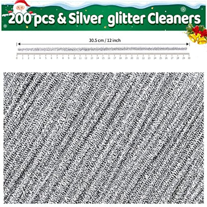 IOOLEEM 200pcs Silver Glitter Pipe Cleaners, Glitter Chenille Stems, Pipe Cleaners for Crafts, Pipe Cleaner Crafts, Art and Craft Supplies, Christmas Pipe Cleaners. - color: Silver Glitter, size: Small Pack