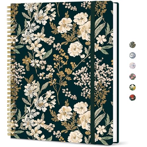 Taja Large Spiral Lined Journal for Women, 8.5" x 11" Notebooks for Work Collge Ruled, A4 Aesthetic Cute Journaling Notebooks for Writing, Plastic Cover, Evergreen Elegance - color: Z-Evergreen Elegance