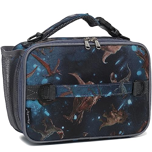 FlowFly Kids Lunch Bag, Durable Insulated School Lunch Box with Shoulder Strap and Bottle Holder, Water-resistant Thermal Small Lunch Cooler Tote for Teen Boys & Girls, MyDinosaur - color: MyDinosaur