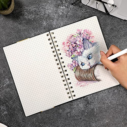Yoment Graph Paper Spiral Notebook A5 Graphing Notebook 160 Pages Graph Paper Notebook Spiral Bound Waterproof Plastic Hardcover Spiral Journal 5x7 Grid Notebooks for Note Taking,Black - color: Black, style: A - Graph - A5