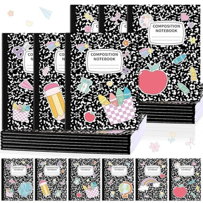 12 Pack Large Composition Notebooks Bulk 9.8 × 7.5 in Wide Ruled Hard Cover Composition Book Assorted Marble Journal College Ruled Paper for College Office Back to School Supplies(Black and White) - size: 12 Pack, style: Composition