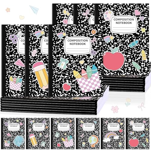 12 Pack Large Composition Notebooks Bulk 9.8 × 7.5 in Wide Ruled Hard Cover Composition Book Assorted Marble Journal College Ruled Paper for College Office Back to School Supplies(Black and White) - size: 12 Pack, style: Composition