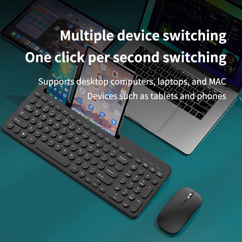Wireless Keyboard and Mouse Combo with Phone Tablet Holder, Rechargeable Dual-Mode (Bluetooth 5.0 and 3.0 +2.4G) Multi-Device Silent Mouse for Windows, iPad, Tablet, MacOS,iOS,Android(Black) - color: Black