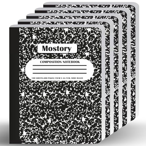 MOSTORY Pack of 5 Composition Notebook - Wide Ruled 200 Pages (100 Sheets), Size 7.5" x 9.75", Bulk School Supplies, Office, Bulk Notebooks for School, Writing Journal Notebook with Lined Paper - size: 5 Pack