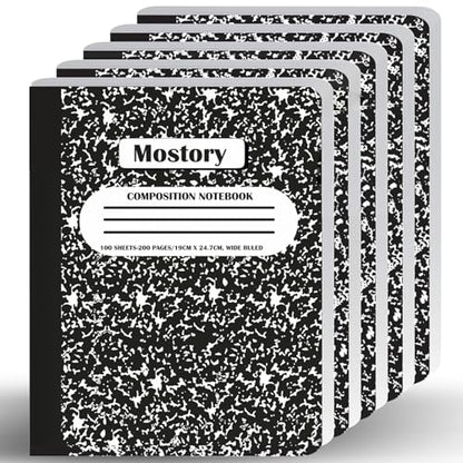 MOSTORY Pack of 5 Composition Notebook - Wide Ruled 200 Pages (100 Sheets), Size 7.5" x 9.75", Bulk School Supplies, Office, Bulk Notebooks for School, Writing Journal Notebook with Lined Paper - size: 5 Pack
