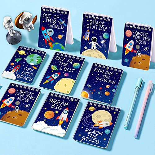 Outer Space Mini Notebook 16 Pack Party Favor Galaxy Goodie Bags Solar System Astronaut Science Rocket Planet Small Spiral Pocket Notepads for Space Theme Birthday Party Supplies