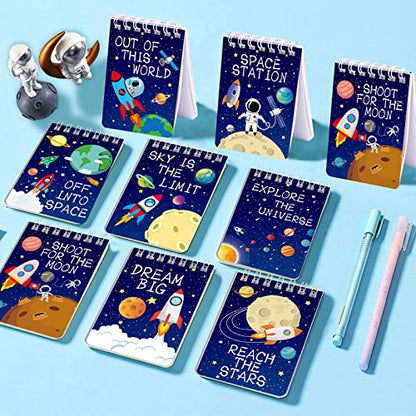 Outer Space Mini Notebook 16 Pack Party Favor Galaxy Goodie Bags Solar System Astronaut Science Rocket Planet Small Spiral Pocket Notepads for Space Theme Birthday Party Supplies