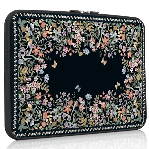 iCasso Laptop Sleeves 13 inch,Retro Laptop Carrying Case Black,13-13.6 inch Computer Sleeve Bag Compatible with MacBook Neo/Air/Pro 13-14 Sleeve, HP Dell ASUS Lenovo Chromebook Notebook,Flowers - color: Black, size: 13-14 Inch