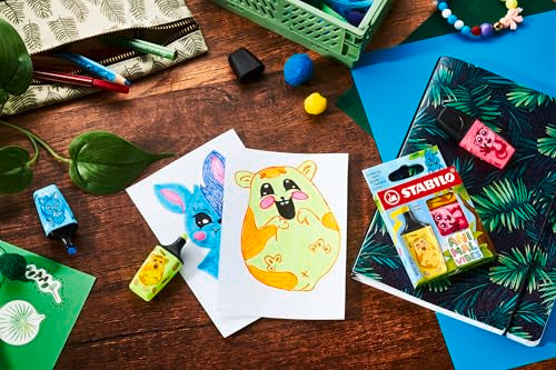 STABILO BOSS MINI Animal Vibes - Highlighter - Pack of 3 - Assorted Colours - style: BOSS MINI (Wallet)