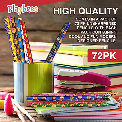 Playbees Emoticon No 2 Pencils for Kids - 72 Pack Bulk Kids Pencils #2 with Erasers - Assorted Smiley Birthday Party Favors, Classroom Prizes, Goody Bag Stuffers, Teacher's Educational Supplies - style: 72 Pack