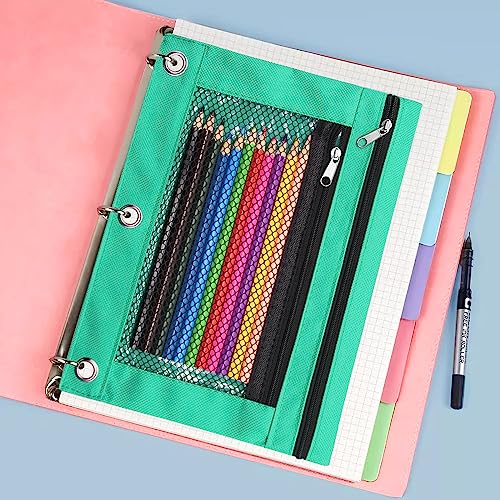 Pencil Pouch for 3 Ring Binders Zippered Pencil Case Canvas Pencil Bag with 2 Compartments (Set of 2, Pastel Green) - color: Patel Green