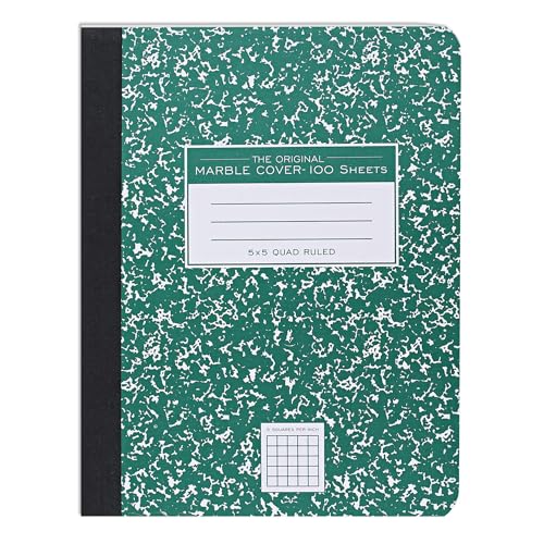 ROARING SPRING Hard Cover Composition Notebook, Green Marble Comp Book, 9.75″ x 7.5″, 5x5 Grid Graph Ruled, 100 Sheets (200 Pages)