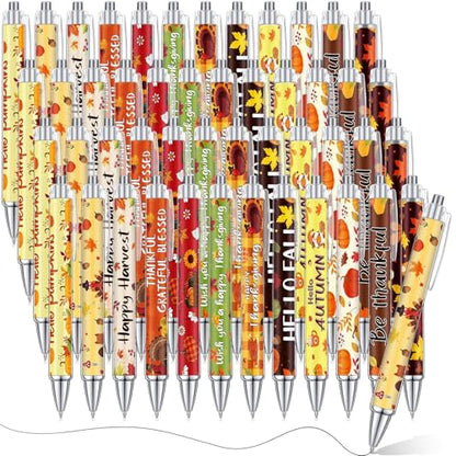 Cholemy 48 Pcs Thanksgiving Pens Bulk Fall Ballpoint Pens Autumn Maple Leaf Pumpkin Turkey Black Ink for Thanksgiving Party Autumn Harvest Gift Office Supplies - style: Fall