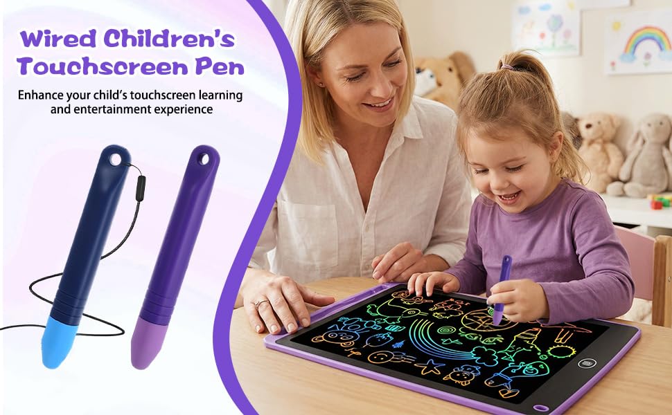 2pcs Kids Tablet Stylus for Touch Screens with 1 Anti-Loss Tethers | Anti-Rolling Tablet Styluses for Kids,Styluses Pen Compatible with All Touch Screen Devices(Blue+Purple)