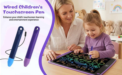 2pcs Kids Tablet Stylus for Touch Screens with 1 Anti-Loss Tethers | Anti-Rolling Tablet Styluses for Kids,Styluses Pen Compatible with All Touch Screen Devices(Blue+Purple)