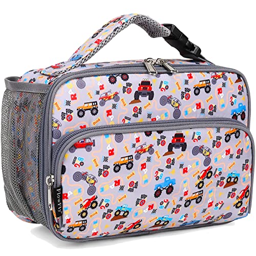 FlowFly Kids Lunch box with buckle Insulated Cooler Back to School Thermal Meal Tote Kit for Girls, Boys, Truck - color: M&Truck