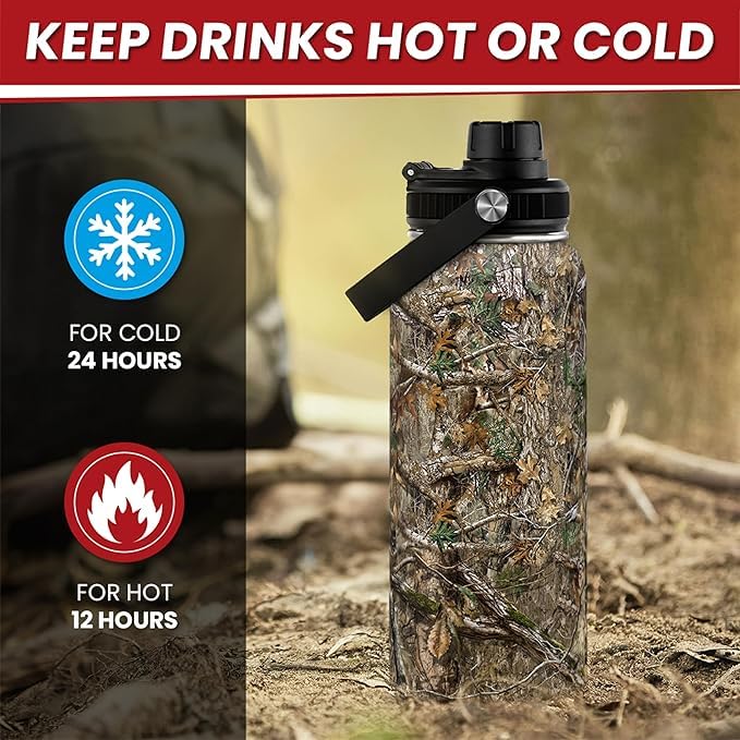 Camouflage Insulated Stainless Steel Water Bottle 32oz, Vacuum Chug Lid Travel Tumbler for Men Friends Dad Hunter Hunting Lovers, Birthday Christmas Father's Day - color: Camouflage 5