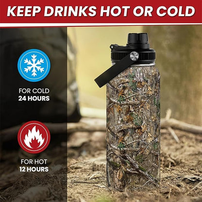 Camouflage Insulated Stainless Steel Water Bottle 32oz, Vacuum Chug Lid Travel Tumbler for Men Friends Dad Hunter Hunting Lovers, Birthday Christmas Father's Day - color: Camouflage 5