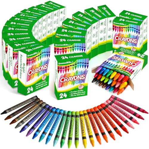 Crayons Bulk 24 Count, 24 Individual Boxes of 24 Assorted Colors for Kids 4-8, Classroom Crayons for Preschool Kindergarten & Toddlers, Non Toxic Back to School Supplies Stocking Stuffers Party Favors