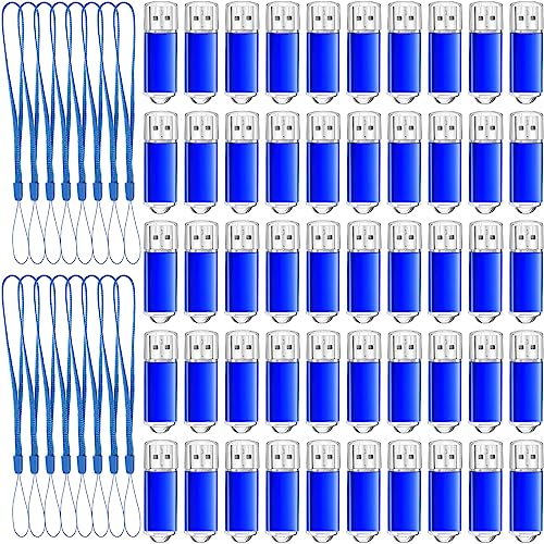 Hoteam 50 Pack USB 2.0 Flash Drives Bulk Blue Portable Thumb Drive with Hat USB Sticks Bulk with 50 Pcs Lanyards for Data Storage File Sharing Commercial Gift(8GB) - size: 8GB