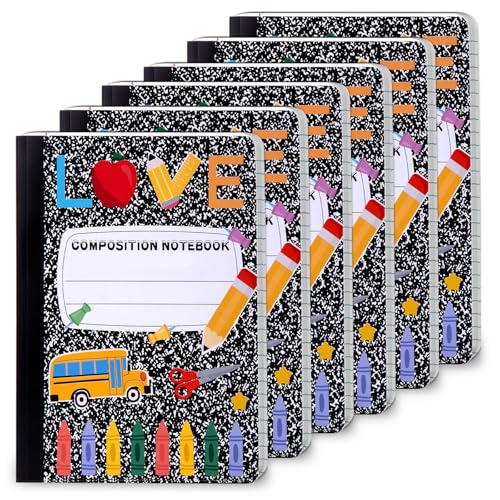 6 Pack Marble Composition Notebook Wide Ruled Pencil Preppy Composition Notebooks,Back to School Coquette Aesthetic Notebooks Perfect-bound 80 Pages (40 Sheets) 9.75x7.5 Inches - color: Pencil