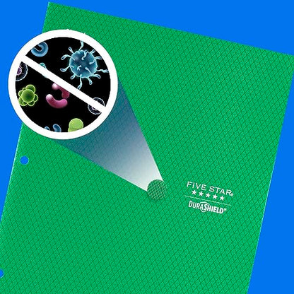 Five Star DuraShield Antimicrobial 2 Pocket Stay-Put Plastic Folders, 4 Pack, Holds 11" x 8-1/2", Color May Vary (330010) - size: 2-Pocket Folders, style: Folder