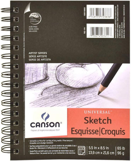 Canson 100510850 Pro-Art Artist Series Universal Sketch Pad, 5.5" x 8.5" Side Wire (Pack of 6) - size: 5.5" x 8.5" (6 Pack), style: 5.5" x 8.5" Side Wire