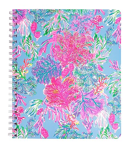 Lilly Pulitzer Large Hardcover Spiral Notebook, 11" x 9.5" with 160 College Ruled Pages, Cay to my Heart | 11" x 9.5" Pink & Blue Spiral Journal with Durable Hardcover, 160 College Ruled Pages, Metal Spiral, and Pocket Page - color: Cay to my Heart