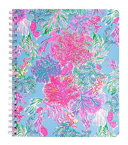 Lilly Pulitzer Large Hardcover Spiral Notebook, 11" x 9.5" with 160 College Ruled Pages, Cay to my Heart | 11" x 9.5" Pink & Blue Spiral Journal with Durable Hardcover, 160 College Ruled Pages, Metal Spiral, and Pocket Page - color: Cay to my Heart