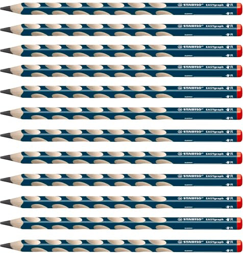 Handwriting Pencil - STABILO EASYgraph HB Petrol Right Handed Box of 12 - color: Blue, style: Right