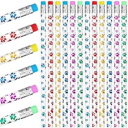 Chinco 100 Pcs Paw Print Pencils Dog Paw Wooden Writing Novelty Pencils with Erasers for End of Year Students Gift Kids Doggy Party Favors Welcome Back to School Party Supplies, 6 Colors