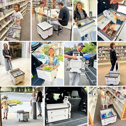 Wellmax Rolling Crate with Wheels, Foldable Utility Cart with Adjustable Handle, Silent Rolling Design, 132 lbs Load Capacity — Great for Teachers, Office, Groceries & Everyday Use
