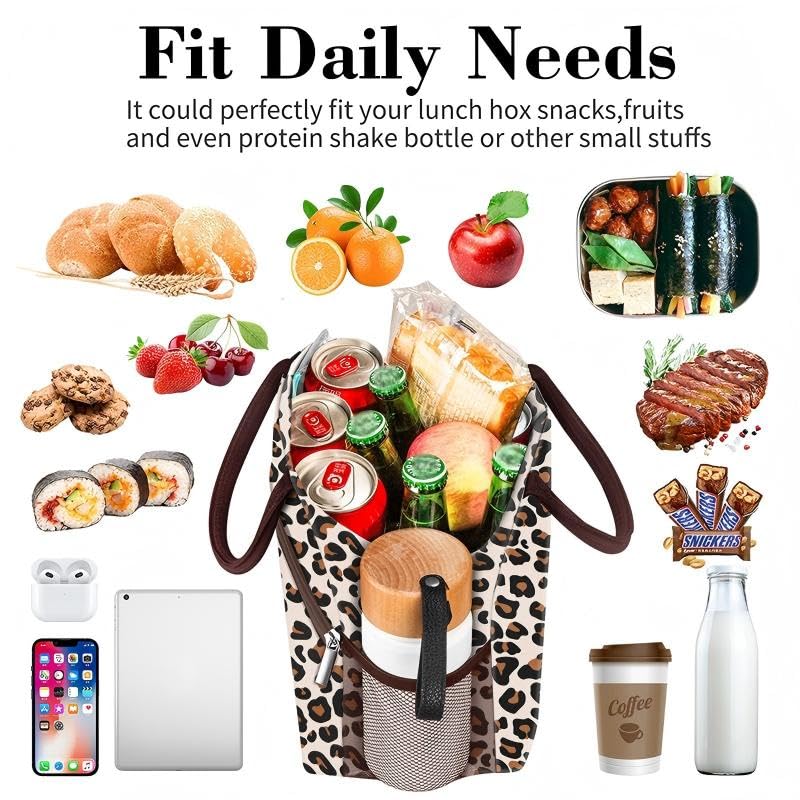 Coobiiya Lunch Box for Women, Reusable Cute Insulated Lunch bag Tote Bags | Large Capacity Cooler Thermal Leakproof for Work Travel Picnic - color: Leopard