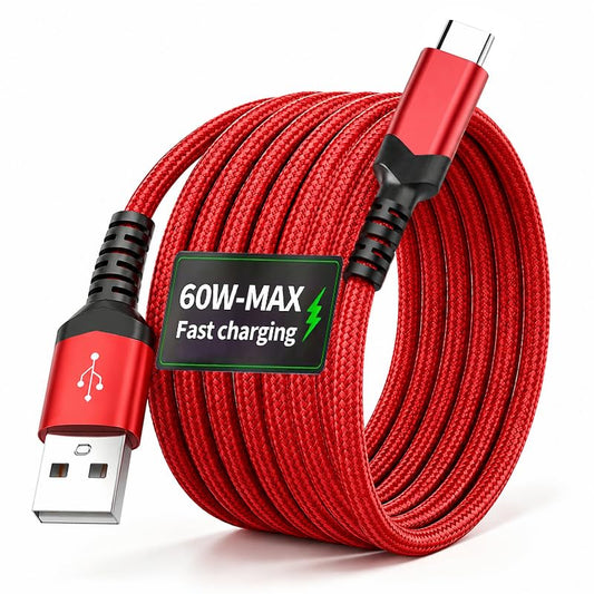 USB C Cable Fast Charging 3.3ft/6.6ft Nylon Braided, Type C Charger Cord Data Sync, Compatible with Smartphones Tablets (Red,2m=6.6ft=78.7inch) - color: Red, size: 2m=6.6ft=78.7inch