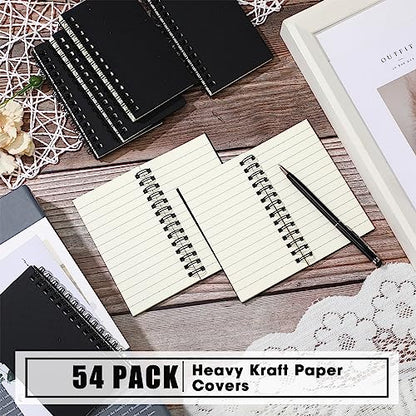 Jutom 54 Pcs Small Spiral Notebooks Memo Pads 3x5 Bulk Small Pocket Notepads Back to School Supplies Mini Notebook with Lined Mini Journals for Office & Work, 120 Pages (Black) - color: Black