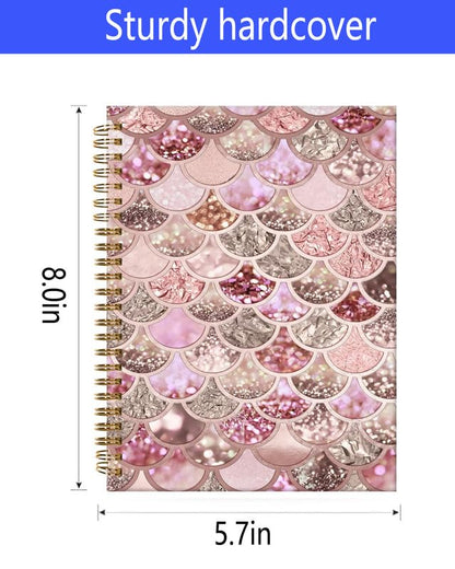 Spiral Journal Notebook,A5 Hardcover Lined Journals for Women Girl 6 x 8.3 in,120 Pages Thick Paper,Cute College Ruled Writing Notebook for Gifts Office Work School(Rose Gold Mermaid Scales) - color: Rose Gold Mermaid Scales