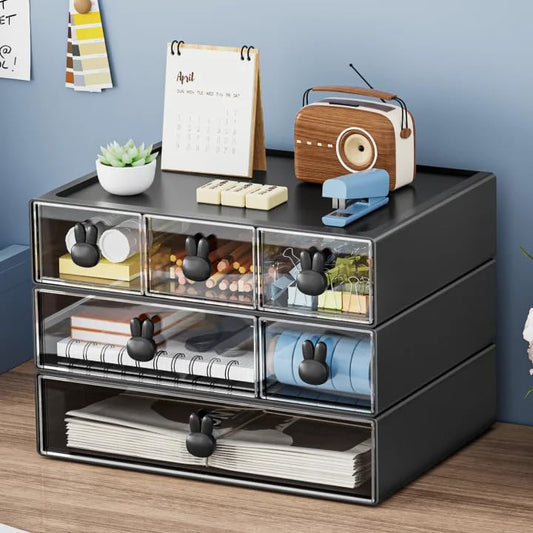 Marbrasse Desk Organizer with 6 Drawers, 3 Tier Stackable Storage Drawers Plastic Makeup Storage, Office Organizers and Storage, Desk Storage Box for Office, School, Home Black - color: Black & 6 Drawers