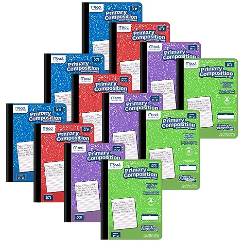 Mead Primary Composition Book, Primary Ruled Journal, Grades K-2, 7-1/2" x 9-3/4", 100 Sheets per Comp Book, Colors Will Vary, 12 Pack (610054-ECM) - size: Pack of 12, style: Grades K-2