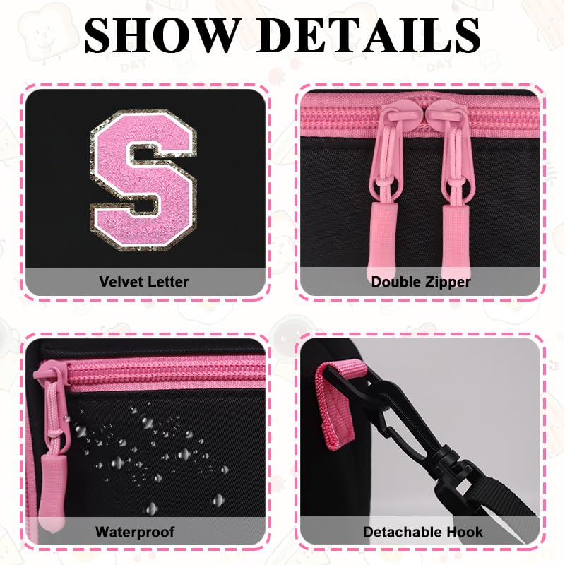 Lunch Box Containers for Adult Youth Work Office School Snack Picnic,Lunch Bag Tote for Women Kid Girl,Cute Lunch Purse Insulated with Water Bottle Holder Handheld Shoulder Strap Black Pink S - color: 12 Black-Pink S