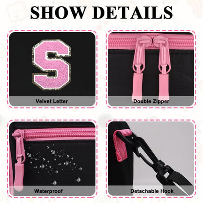 Lunch Box Containers for Adult Youth Work Office School Snack Picnic,Lunch Bag Tote for Women Kid Girl,Cute Lunch Purse Insulated with Water Bottle Holder Handheld Shoulder Strap Black Pink S - color: 12 Black-Pink S