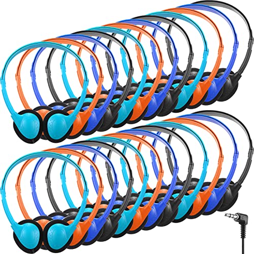 Konohan 12 Pack Headphones Bulk for School Student Classroom Set of Headphones Wire Headset Adjustable with 3.5 mm Jack for Adult (Light Blue,Orange,Blue,Black) - color: Light Blue, Orange, Blue, Black