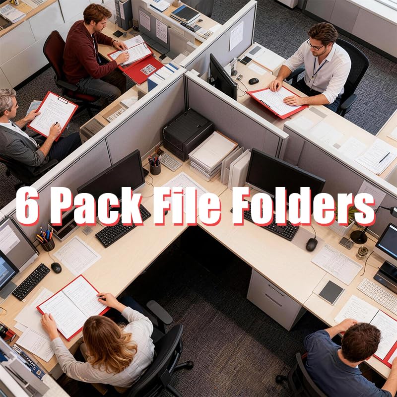 6 Pack Folders with Pockets Plastic Paper File Folder for School Office Home Business Fit Letter Size Paper Black - color: Black