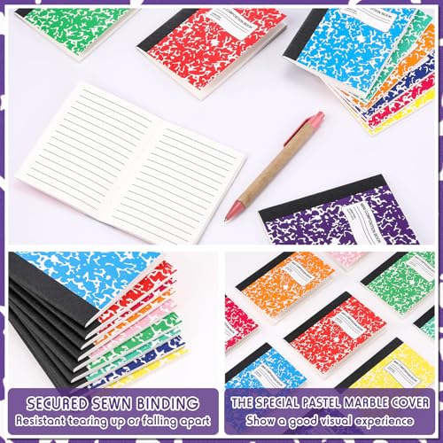 Fainne 100 Pack Mini Composition Notebook Bulk 4.5" x 3.3" Pocket Composition Books Small Narrow Ruled Compositions Note Pad Marble Journal Books for Students School College Office 60 Pages (10 Color) - color: 10 Colors