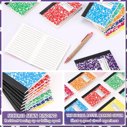 Fainne 100 Pack Mini Composition Notebook Bulk 4.5" x 3.3" Pocket Composition Books Small Narrow Ruled Compositions Note Pad Marble Journal Books for Students School College Office 60 Pages (10 Color) - color: 10 Colors